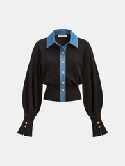 Denim Trim Buttoned Sweater