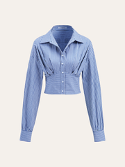 Striped Cinched Waist Cropped Shirt