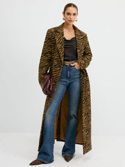 Tiger Print Oversized Tweed Long Coat