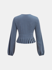 Striped Tie-Front V-Neck Peplum Blouse