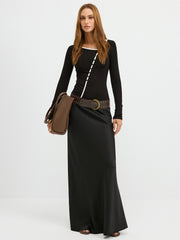 Contrast Trim Decor Button Asymmetric Collar Top