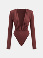 Boxy Shoulder Draped Plunging Neckline Bodysuit