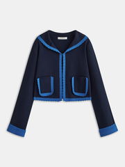 Contrast Trim Scallop Collar Cardigan