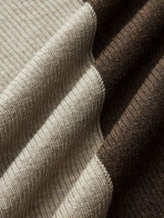 Two-Tone Turtleneck Ribbed Knit Top