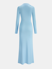 Metal Ring Draped Long Sleeve Maxi Dress