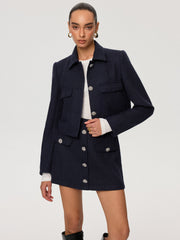 Metal Button Tweed Collared Jacket