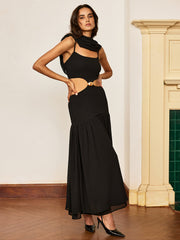Metal Detail Cut-Out Chiffon Maxi Dress