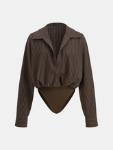 Striped Long-Sleeve Collared Bodysuit