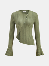 Flared Cuff Asymmetric Ribbed Knit Top