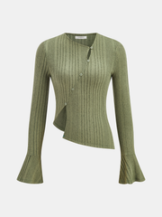 Flared Cuff Asymmetric Ribbed Knit Top