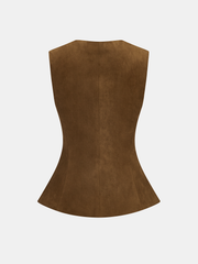 Metal Button Suede Effect Vest