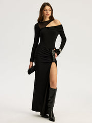 Mesh Paneled Cold-Shoulder Bodysuit