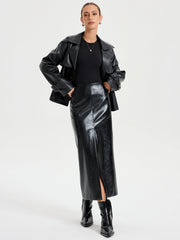 Belted PU Leather Jacket