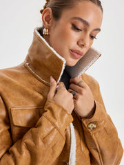 Single-breasted Shearling Jacket with Front Pockets