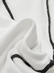 Contrast Stitch Round Neck Long-sleeve Top