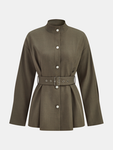 Stand-Collar Belted Trench Coat