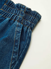 Elastic Waistband Denim Wide-Leg Pants