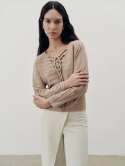 Braided-Front Wool-Blend Knit Top