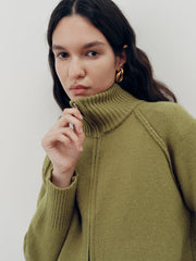 Zip-Up Turtleneck Knit Cardigan