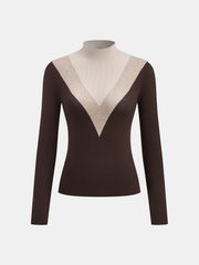 Color Block Mock Neck Fitted Knit Top