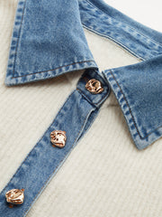 Denim Panel Wool-Blend Peplum Knit Top