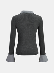 Striped Shirt Panel Knit Top
