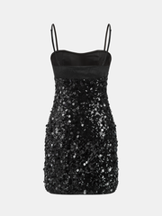 Satin Panel Sequin Cami Mini Dress