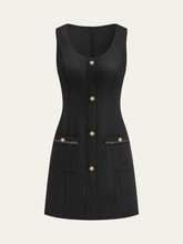 Tweed Sleeveless Button Mini Dress