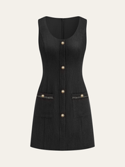 Tweed Sleeveless Button Mini Dress
