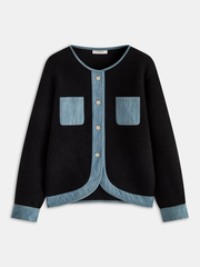Denim Panel Oversized Cardigan