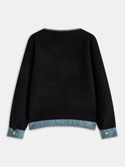 Denim Panel Oversized Cardigan