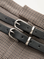 Houndstooth Mini Skirt with Double Belt
