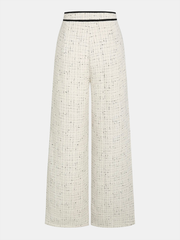 Contrast Waistband Tweed Wide-Leg Pants