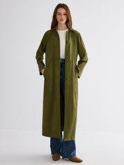 Button Through Cotton A Line Trench Coat