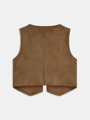 Suede Effect Embroidered Tie-Front Vest