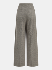 High-Waist Button Detail Plaid Wide-Leg Pants