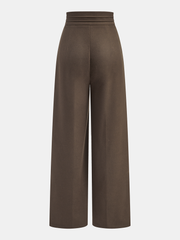 Asymmetrical Waistband Pleated Wide Leg Pants
