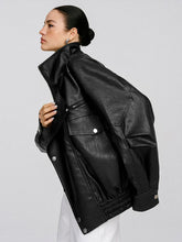 Collared Oversized PU Leather Jacket