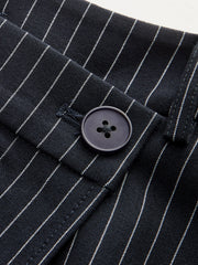 Wide-Leg Pinstriped Asymmetric Placket Pants