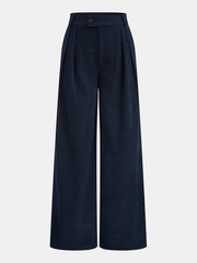 Corduroy Pleated Mid-Waist Wide-Leg Pants