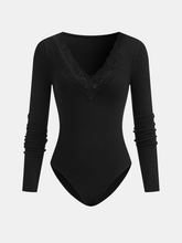 V-Neck Lace Trim Long Sleeve Bodysuit