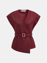 Belted Asymmetric Cap Sleeve V-Neck Vest
