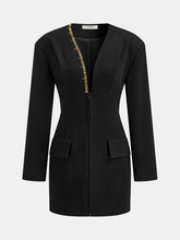 Zip-Front Gold Embellished Mini Dress