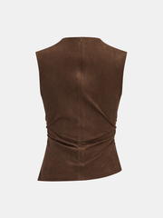 Suede Effect Ruched Sleeveless Vest