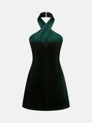Velvet Cross Halter Mini Dress