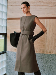 Belted Sleeveless Midi Dress