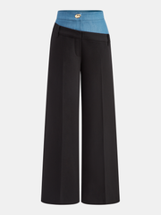 Contrast Waistband Straight-Leg Pants