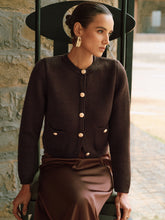 Metal Button Wool-Blend Knit Cardigan