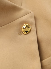 Belted Metal Button Stand Collar Longline Coat