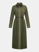 Contrast Piping Pleated Shirt Dress